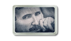 Gürtelschnalle mit Portrait von Nikola Tesla