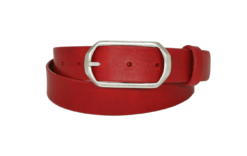 roter Lederguertel mit silberner Dornschnalle in 3 cm