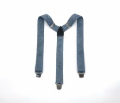 Blaue Hosenträger mit Rautenmuster, Y-Form mit schwarzem Lederkreuz